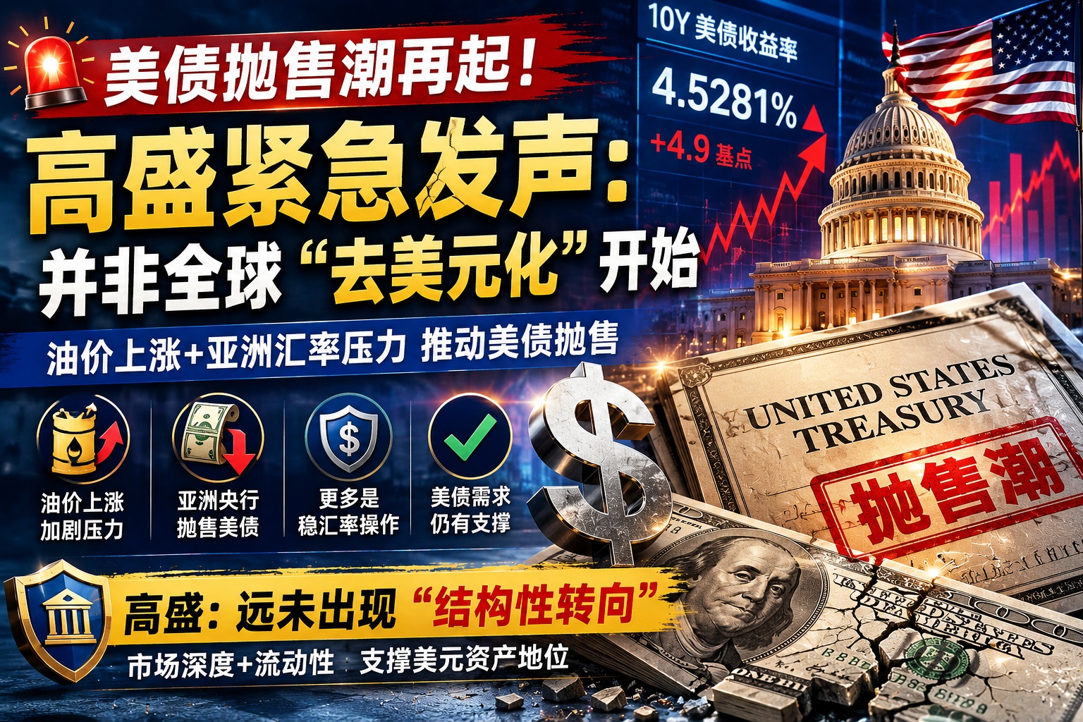 美债遭抛售引发市场警报！一场“去美元化”的结构性变局，还是常规市场的短期洗盘？